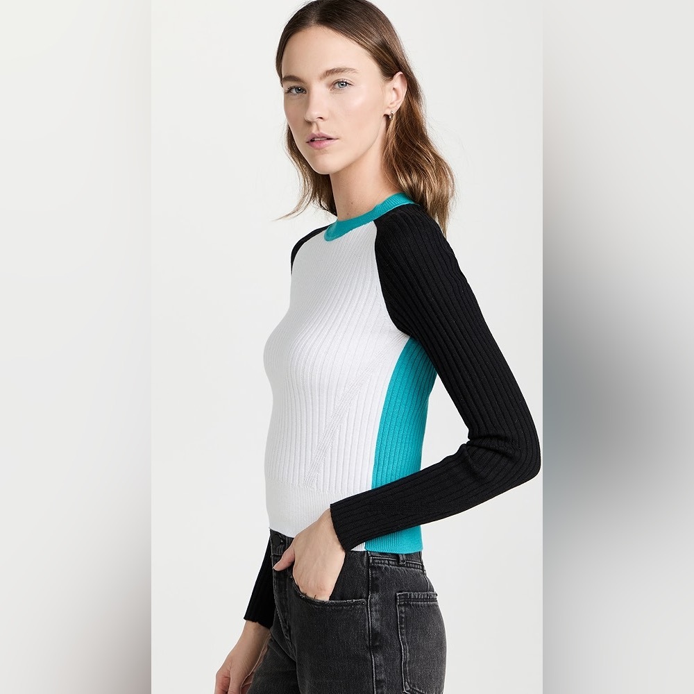 Rag & Bone Ivory Colorblock Combo Navaya Cotton Cashmere Crew Sweater. Size XS